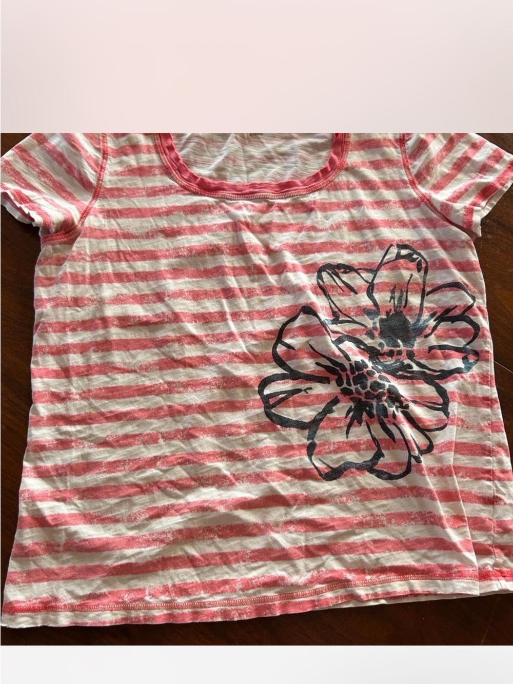 2000s Pink and White Striped Floral Tee
